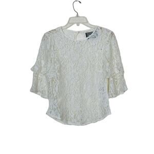 Reformation Marie Lace Top White Tiered Bell Sleeves Sheer See Through Coquette
